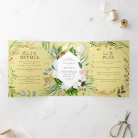 Foliage and floral wedding invitation and details