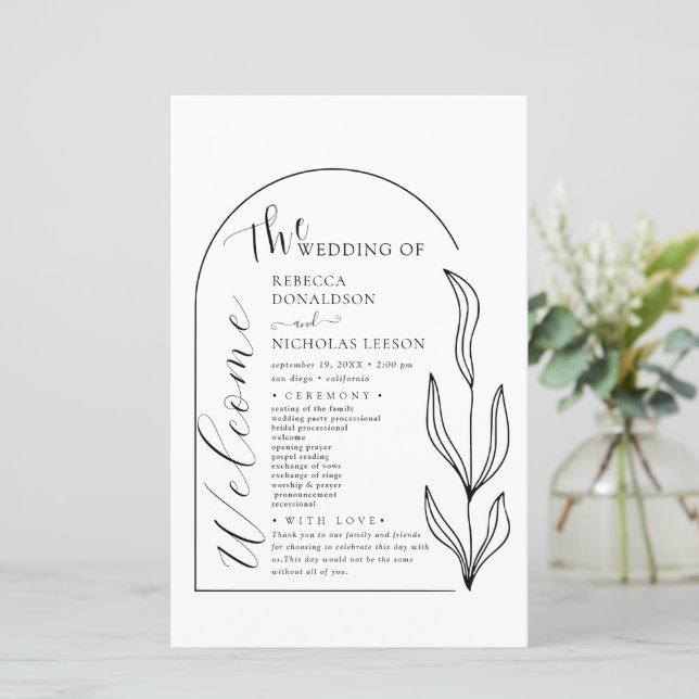 Foliage Arch Text Script Wedding Program (Standing Front)