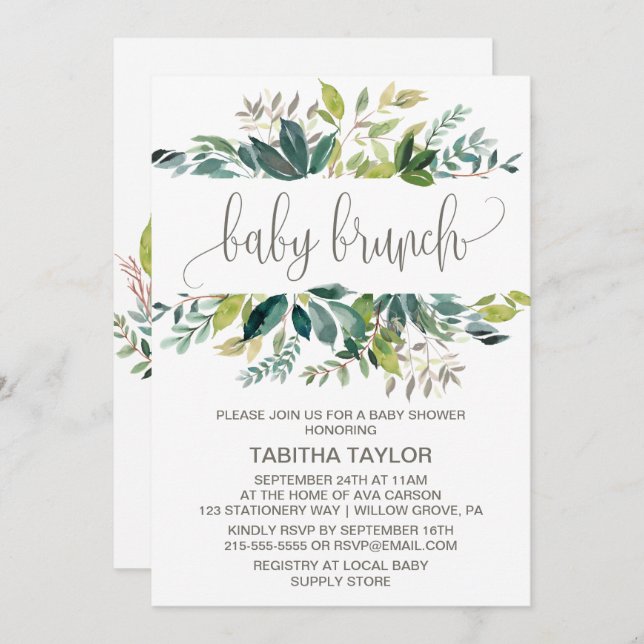 Foliage Baby Brunch Invitation (Front/Back)