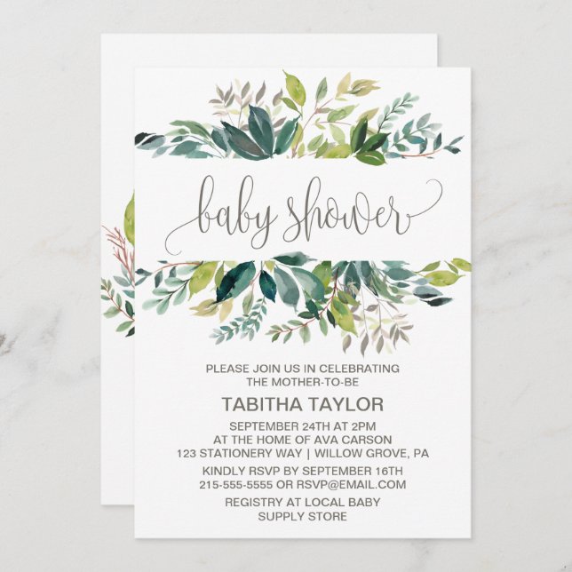 Foliage Baby Shower Invitation (Front/Back)