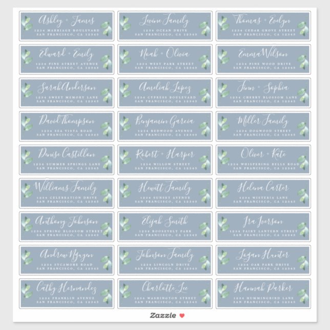 Foliage Blue Wedding Guest Address Labels (Sheet)