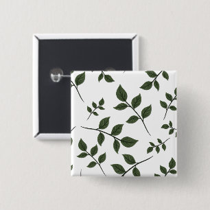 Foliage Branches with Green Leaves on White 15 Cm Square Badge