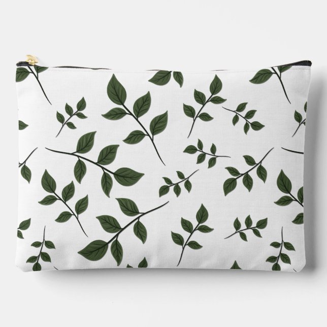 Foliage Branches with Green Leaves on White Accessory Pouch (Front)