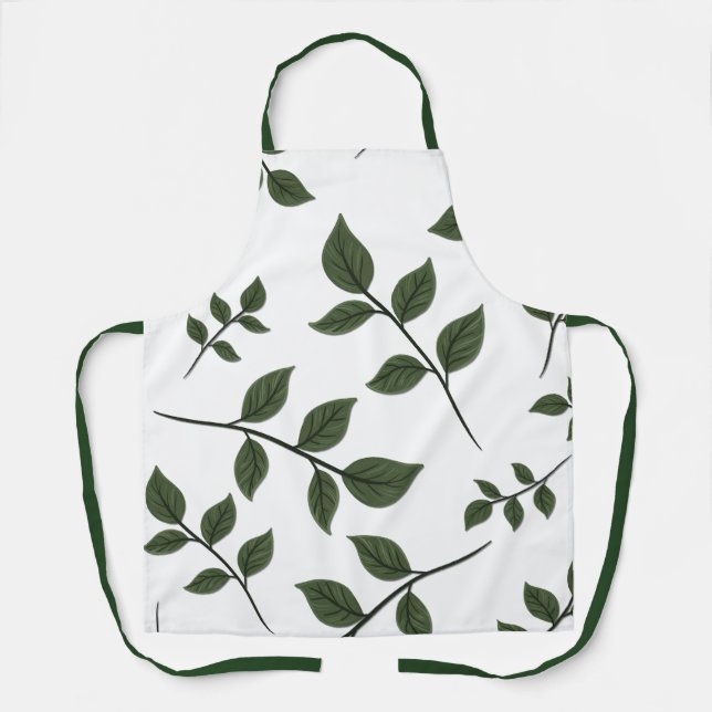 Foliage Branches with Green Leaves on White Apron (Front)