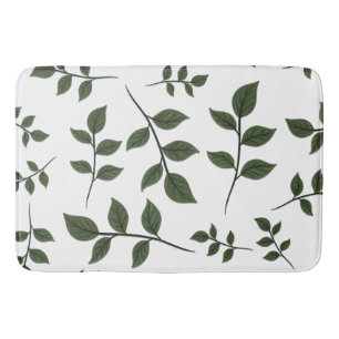 Foliage Branches with Green Leaves on White Bath Mat