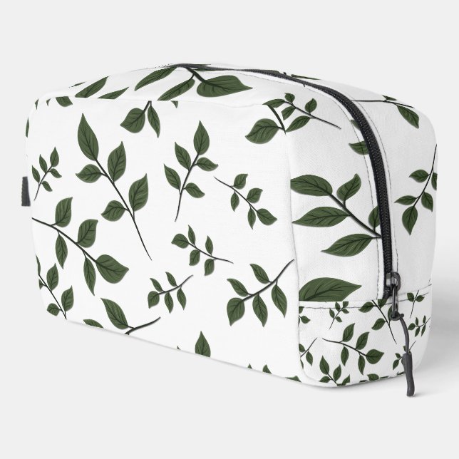 Foliage Branches with Green Leaves on White Dopp Kit (Right Corner)