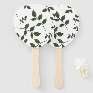 Foliage Branches with Green Leaves on White Hand Fan