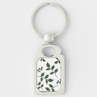 Foliage Branches with Green Leaves on White Key Ring