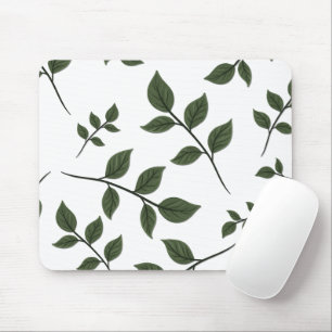 Foliage Branches with Green Leaves on White Mouse Pad