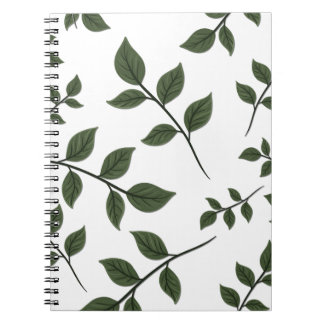Foliage Branches with Green Leaves on White Notebook