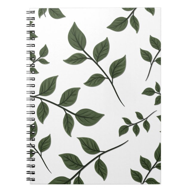 Foliage Branches with Green Leaves on White Notebook (Front)
