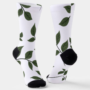 Foliage Branches with Green Leaves on White Socks