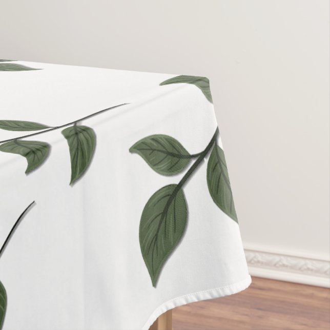 Foliage Branches with Green Leaves on White Tablecloth (In Situ)