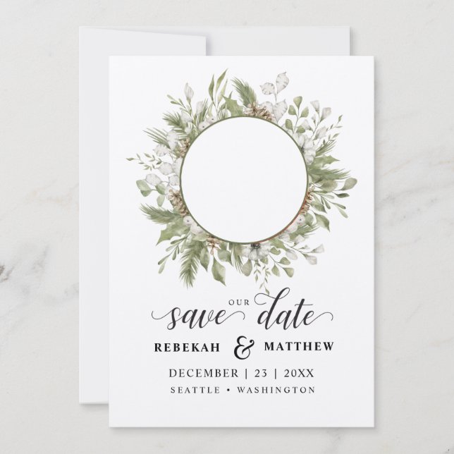 Foliage Christmas Wedding | Photo Save The Date (Front)