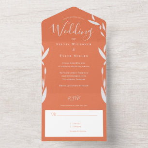 Foliage Coral White Wedding All In One Invitation