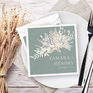 Foliage Duet Sage Green Almond Botanical Wedding Napkin