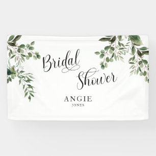 Foliage Elegant White Custom Name Bridal Shower Banner