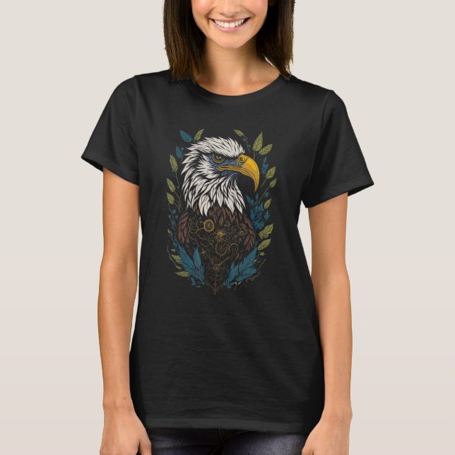 Foliage Fantasy Themed Steampunk American Bald Eag T-Shirt (Front)