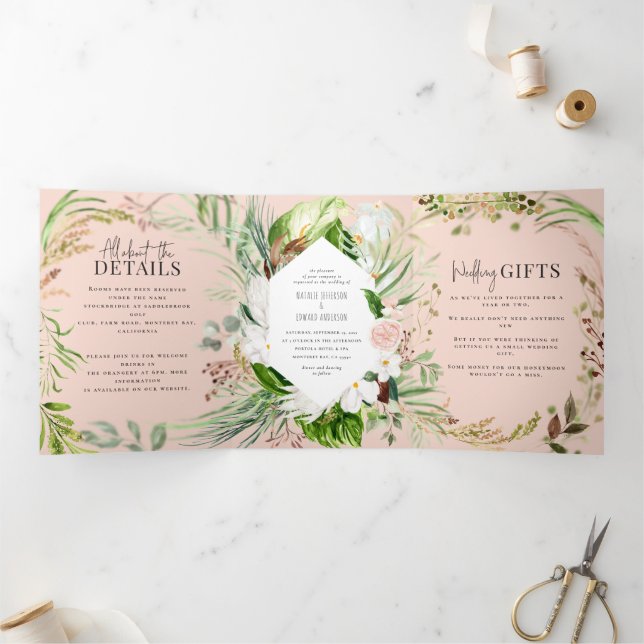 Foliage + floral wedding invitation and details (Inside)