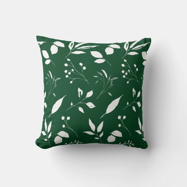 Foliage Forest Green and White Cushion (Front)