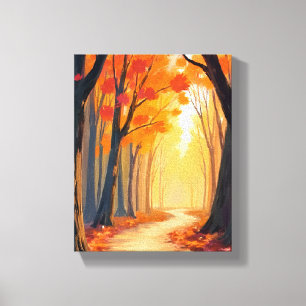 Foliage Forest Stroll Orange Watercolor Painting Canvas Print