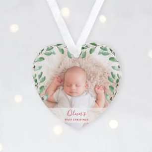 Foliage Frame Baby's First Christmas with Photos Ornament