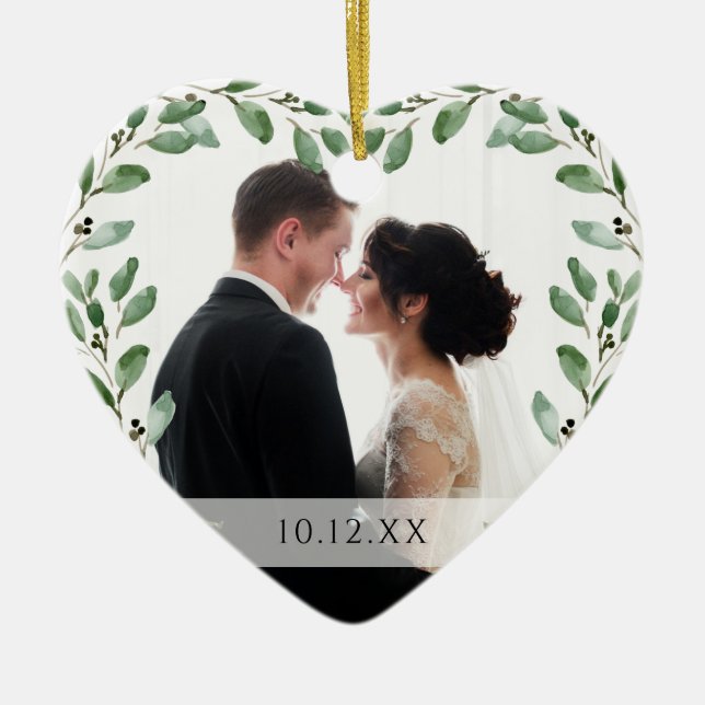 Foliage Frame | Special Date and Two Photos Ceramic Tree Decoration (Front)