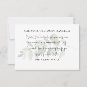 Foliage Funeral Bereavement Modern Font Thank You Card