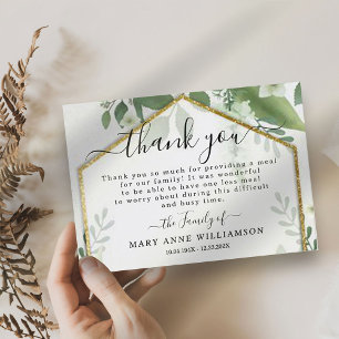 Foliage Gold Glitter Funeral Food Thank You Card