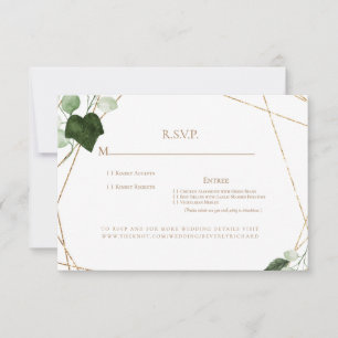 Foliage & Gold Monogram Dinner Options Wedding  RSVP Card