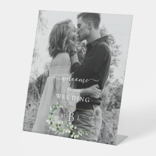 Foliage  & Gold Monogram Welcome Wedding Sign