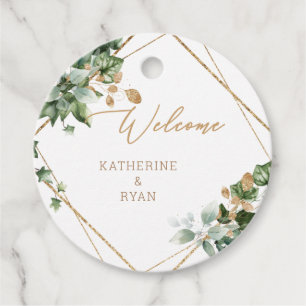 Foliage & Gold Names Wedding Thank You Favour Tags