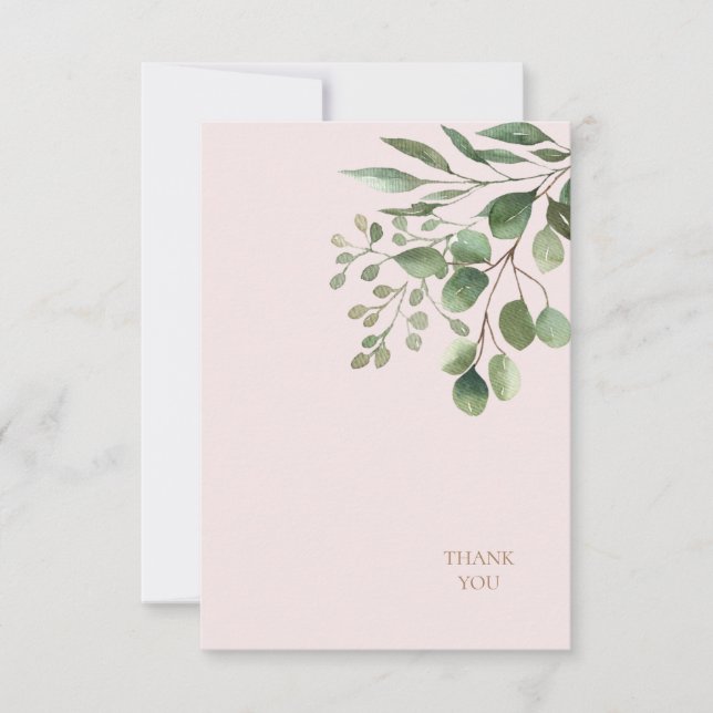 Foliage Gold Text Blush Wedding Thank You (Front)