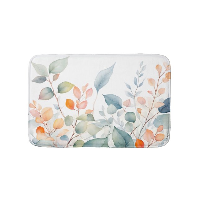 Foliage Green Blue Orange Leaves Bath Mat (Front)