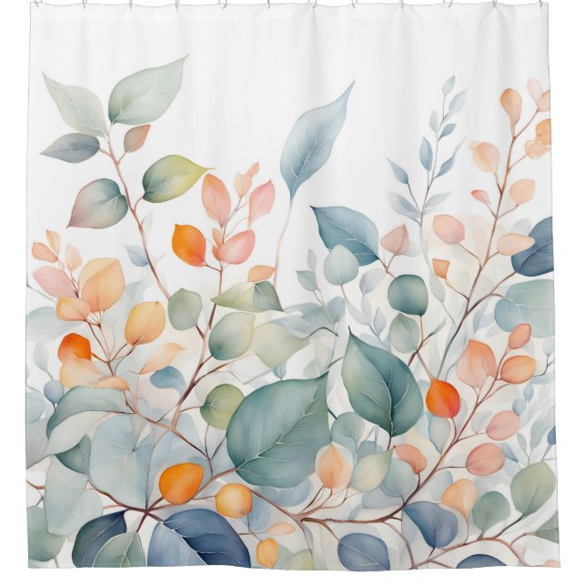 Foliage Green Blue Orange Leaves Shower Curtain (Front)