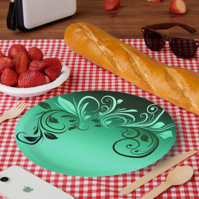  Foliage Green  Floral Image Drawing Paper Plates (Picnic)