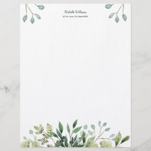 Foliage Green Leaves Watercolor Letterhead