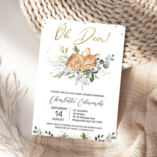 Foliage Green Oh Deer Baby Shower  Invitation (Oh Deer Baby Shower Invitation Gender Neutral, Greenery Foliage Deer Fawn Baby Shower Invitation)