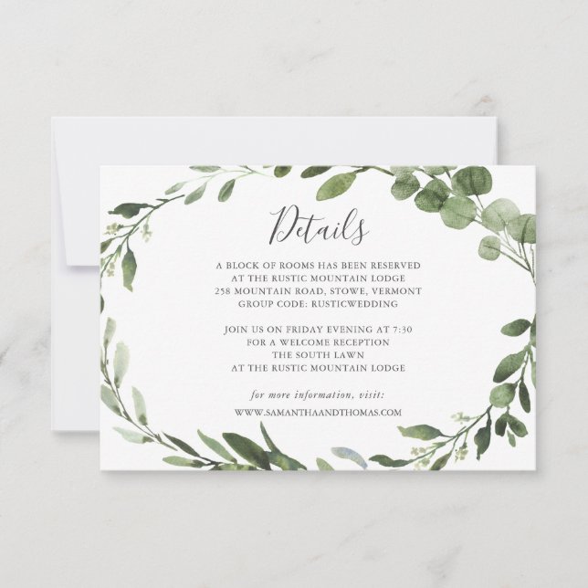 Foliage Greenery Wedding Details Card (Front)