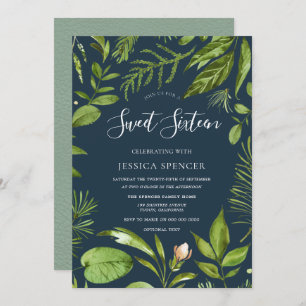Foliage Greens Modern Nature Sweet 16 Party Invite