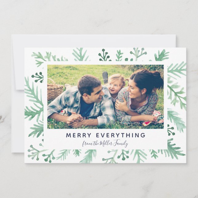 Foliage Greeting Holiday Photo Merry Everything Card (Front)