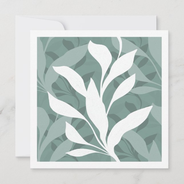 Foliage in Grace Mist Teal Minimal Botanical Leaf Card (Front)