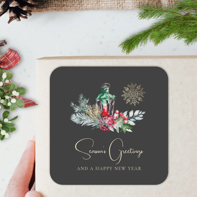 Foliage Lantern Modern Minimalist Merry Christmas Square Sticker (Creator Uploaded)