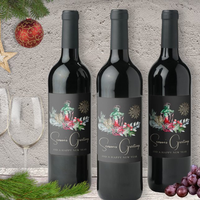 Foliage Lantern Modern Minimalist Merry Christmas Wine Label (Creator Uploaded)