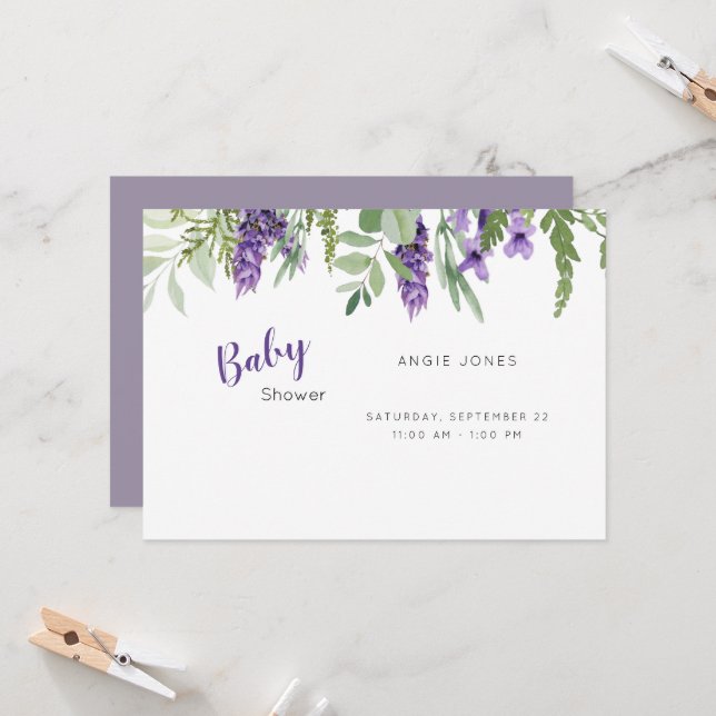 Foliage Lavender baby Shower Invitation (Front/Back In Situ)