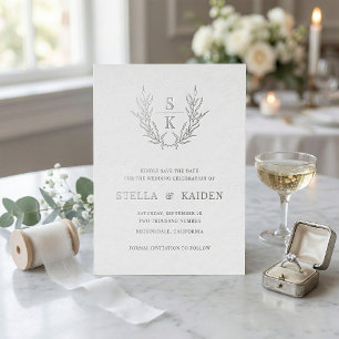 Foliage Leaf Line Art Modern Wedding Save The Date