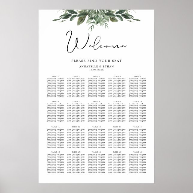 Foliage Leaf Seating Chart (Front)
