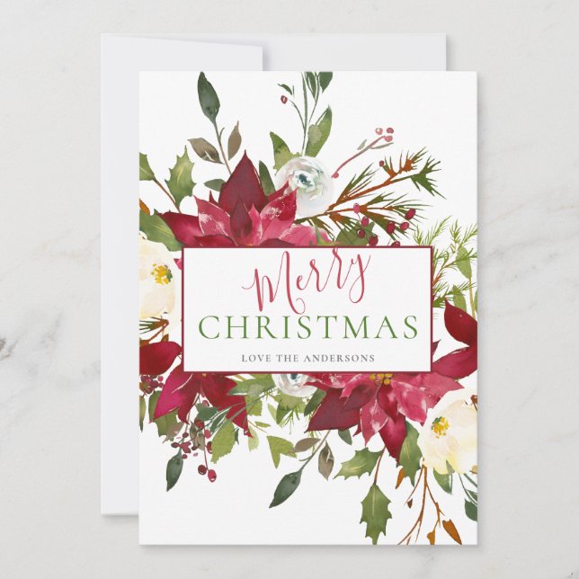 Foliage Merry Christmas Typography Photo Holiday Card (Front)