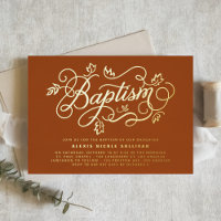 Foliage Modern Calligraphy Orange Baptism