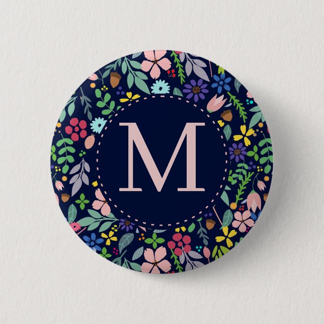 Foliage Modern Floral Monogram 6 Cm Round Badge (Front)